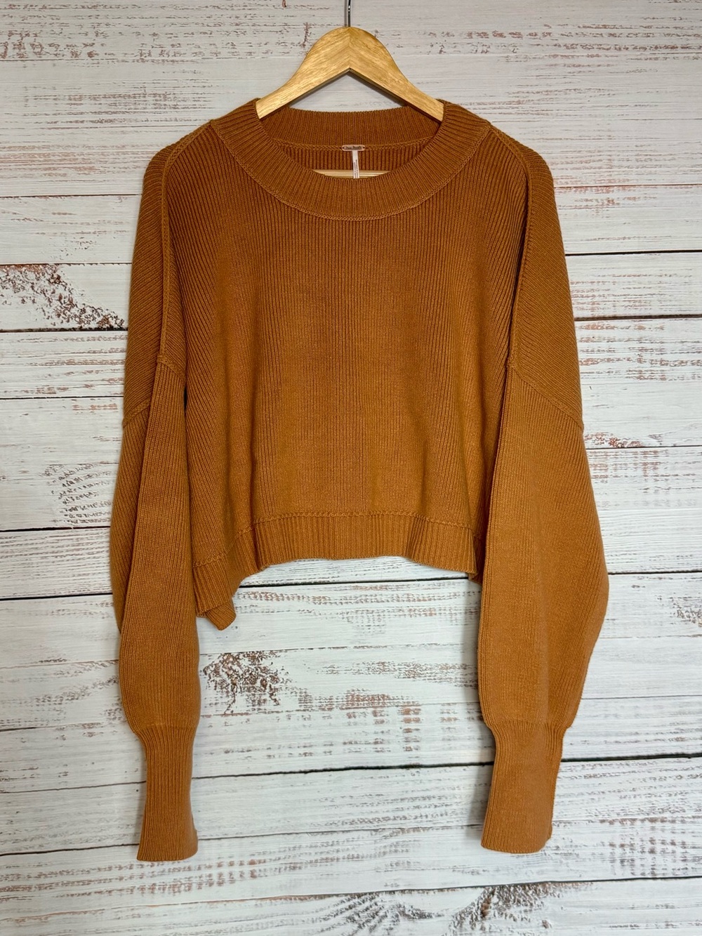 Free People Ribbed Knit Cropped Sweater in Cedar